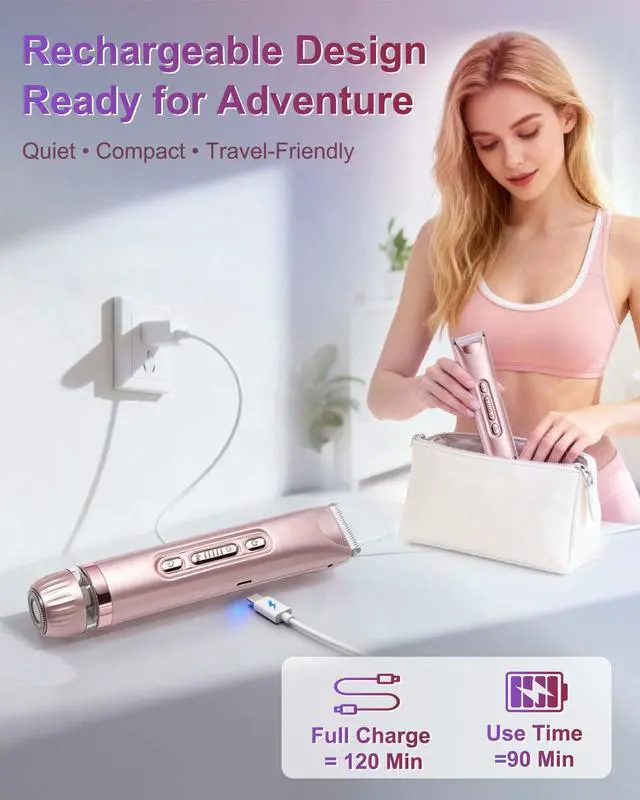 Alt view image 6 of 7 - Bikini Trimmer for Women with LED Light, Dual Head Electric Razors for Women for Bikini Line, Face, Legs & Underarms, Waterproof Electric Shaver for Women, Rechargeable Grooming Trimmer