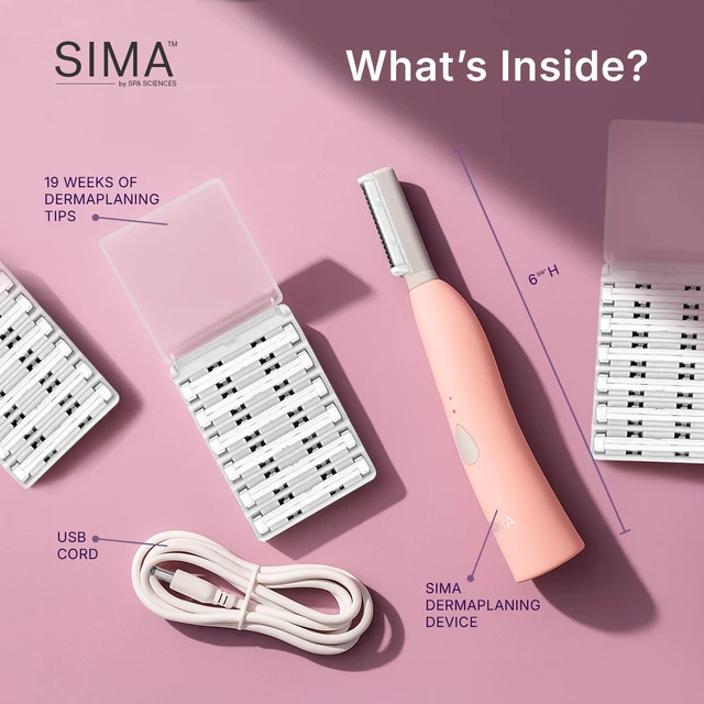 Alt view image 6 of 7 - SIMA Patented Dermaplane Razor for Women Face | Painless 2-in-1 Facial Exfoliation & Peach Fuzz Hair Removal, Anti-Aging, 3 Speeds, Rechargeable, 19 Weeks Treatment