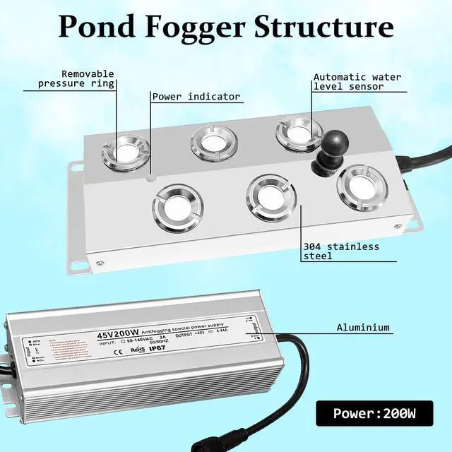 Alt view image 6 of 7 - Mezurun Ultrasonic Fogger 6 Head Ultrasonic Mist Maker,5000ml/H 200W Mist Maker Fogger,6 Head Ultrasonic Fogger Mist Maker,6 Head Ultrasonic Mist Maker fogger Ultrasonic Mister Fogger 6 Head Fogger