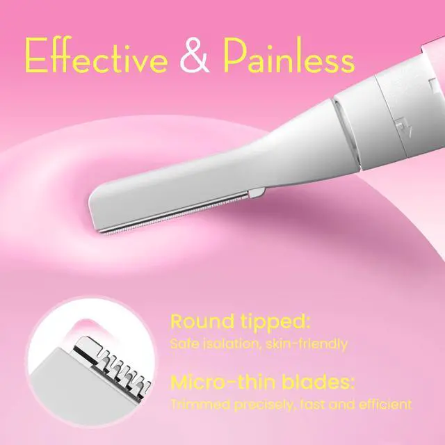Alt view image 2 of 7 - OLOV slim Facial Hair Removal for Women, Painless Eyebrow Trimmer with Pivoting Head, Electric Battery Operated Body Hair Remover with 2 Replaceable Blade for Face Neck Chin Bikini, Pink