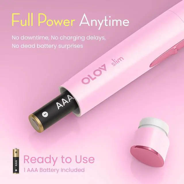 Alt view image 5 of 7 - OLOV slim Facial Hair Removal for Women, Painless Eyebrow Trimmer with Pivoting Head, Electric Battery Operated Body Hair Remover with 2 Replaceable Blade for Face Neck Chin Bikini, Pink