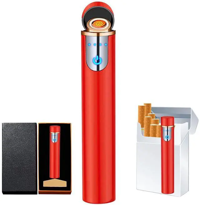 Main image of ZOIPPDMS Electronic Lighter, Cool Electric New Upgrade USB Rechargeable Lighter Touch Ignition Windproof Flameless Lightweight Plasma with Power Indicator for Cigarette,Paper (Red)