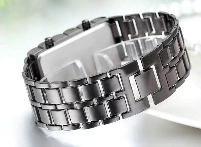 Alt view image 4 of 7 - Gosasa Men's Lava Style Stainless Steel Red Blue LED Digital Watch Black Bracelet Wristwatch