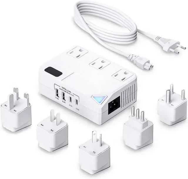 Main image of WAUDM Universal 100V-220V Travel Converter250W Voltage Converter with 2 USB and 2 USB-C Charging Ports and 3 AC Plugs for curlers, straighteners, Included Plugs are Type A, C, D, G, I, L