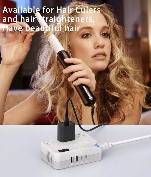 Alt view image 3 of 7 - WAUDM Universal 100V-220V Travel Converter250W Voltage Converter with 2 USB and 2 USB-C Charging Ports and 3 AC Plugs for curlers, straighteners, Included Plugs are Type A, C, D, G, I, L