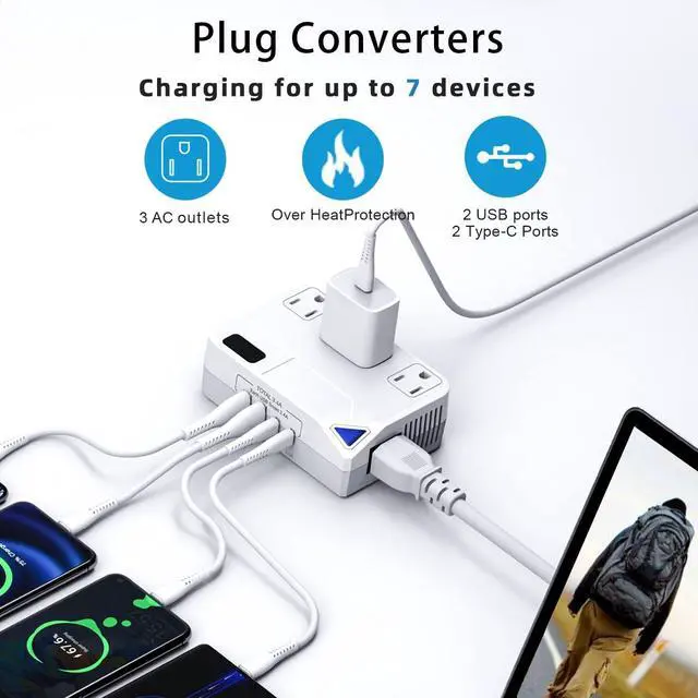 Alt view image 4 of 7 - WAUDM Universal 100V-220V Travel Converter250W Voltage Converter with 2 USB and 2 USB-C Charging Ports and 3 AC Plugs for curlers, straighteners, Included Plugs are Type A, C, D, G, I, L