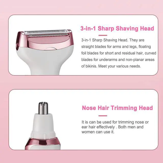 Alt view image 5 of 7 - Electric Razor for Women,Hair Trimmer for Face Nose Eyebrow Beard Mustache Arm Leg Armpit Bikini,Painless Rechargeable Portable 4 in 1 Womens Body Shavers Set