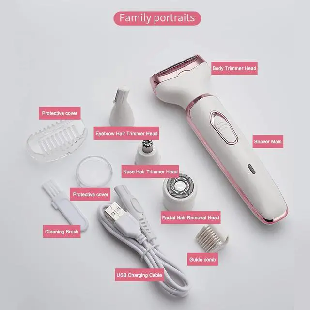 Alt view image 6 of 7 - Electric Razor for Women,Hair Trimmer for Face Nose Eyebrow Beard Mustache Arm Leg Armpit Bikini,Painless Rechargeable Portable 4 in 1 Womens Body Shavers Set
