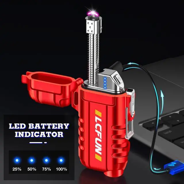 Alt view image 3 of 7 - LcFun Electric Lighter Outdoor Windproof USB C Rechargeable Plasma Arc Lighters Electronic Flameless Lighter with Flashlight for Camping Hiking, Survival Kits, Tactical Gears for Men