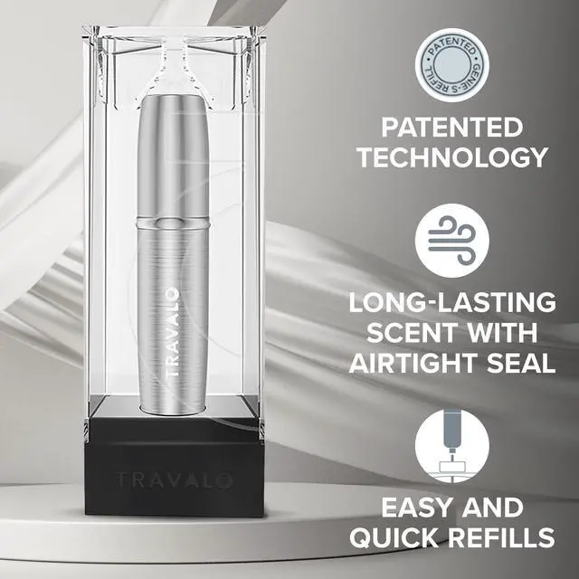 Alt view image 4 of 7 - Travalo LUX Perfume Atomizer - Leak-Proof and TSA Approved for Air Travel - Reusable Airtight Easy Fill Mini Pump Sprayer - Lightweight Portable - Brushed Polished Metal Alloy Outer Shell - Silver