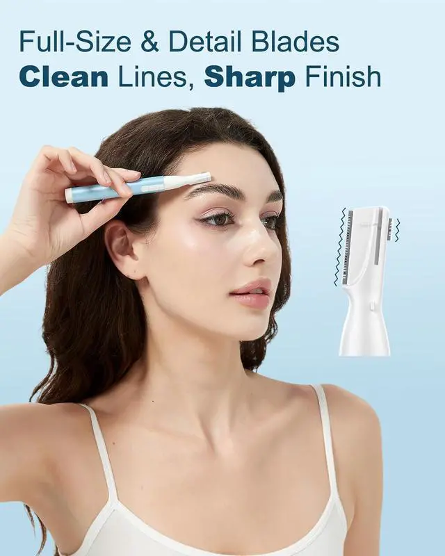Alt view image 2 of 7 - Eyebrow & Facial Hair Trimmer, Precision Detailer with Rinseable Blade, Battery Operated, Double-Sided Razor for Fine Hair, Chin & Peach Fuzz, Compact Pen Size, Safe & Gentle Touch-ups
