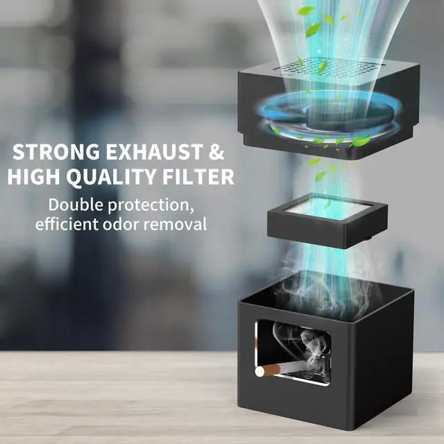 Alt view image 2 of 6 - Rechargeable Mini Ashtray with Lid,Detachable Ash tray with Lighter,Aluminum Smokeless Trash Can with USB Line,Portable Ashtray with LED Blue Light (Black)