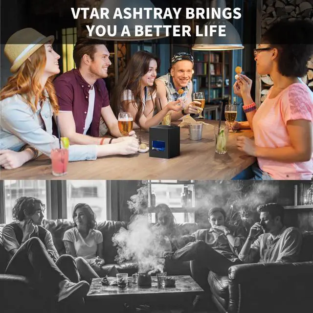 Alt view image 6 of 6 - Rechargeable Mini Ashtray with Lid,Detachable Ash tray with Lighter,Aluminum Smokeless Trash Can with USB Line,Portable Ashtray with LED Blue Light (Black)