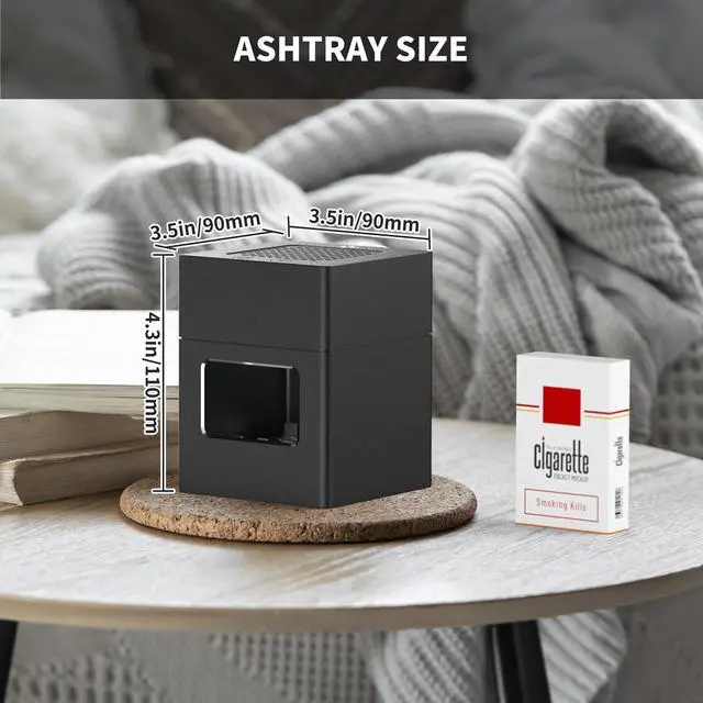 Alt view image 5 of 6 - Rechargeable Mini Ashtray with Lid,Detachable Ash tray with Lighter,Aluminum Smokeless Trash Can with USB Line,Portable Ashtray with LED Blue Light (Black)