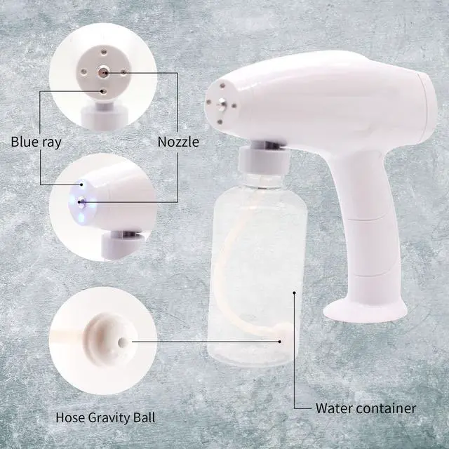Alt view image 5 of 7 - Portable Nano Alcohol Barber Spray Gun,Atomizer Spraye,Electric Atomizer Spray Bottle Gun,Cordless Steam Handheld Fogger Machine for Home,Office,Car,School 8.45 OZ