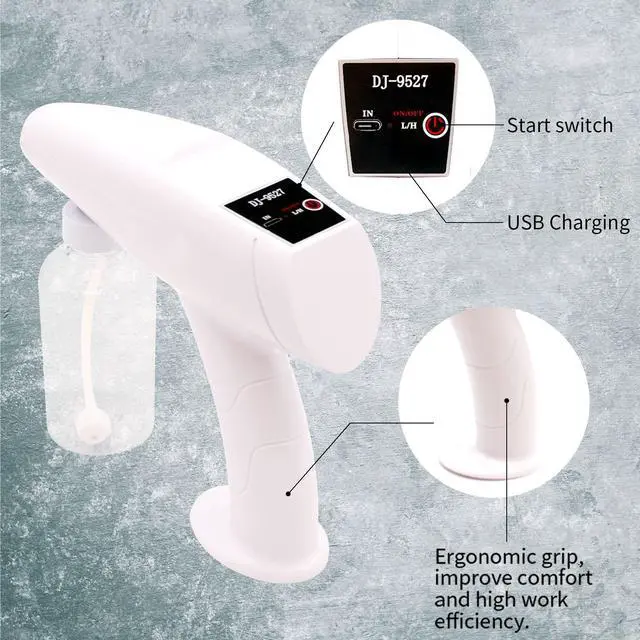 Alt view image 6 of 7 - Portable Nano Alcohol Barber Spray Gun,Atomizer Spraye,Electric Atomizer Spray Bottle Gun,Cordless Steam Handheld Fogger Machine for Home,Office,Car,School 8.45 OZ