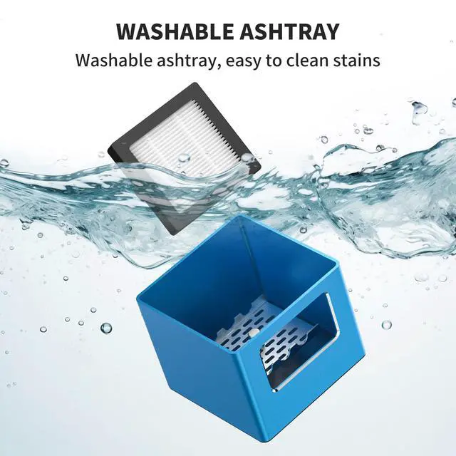 Alt view image 3 of 5 - Rechargeable Mini Ashtray with Lid, Detachable Ash tray with Lighter, Aluminum Smokeless Trash Can with USB Line,Portable Ashtray with LED Blue Light (Blue)