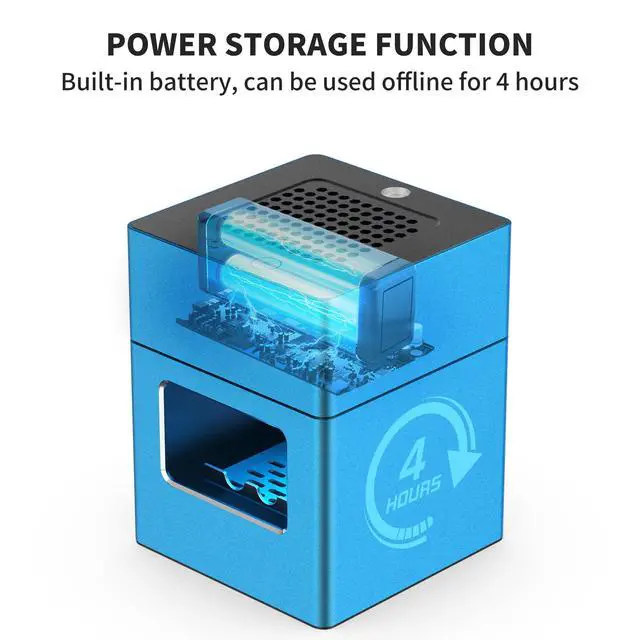 Alt view image 4 of 5 - Rechargeable Mini Ashtray with Lid, Detachable Ash tray with Lighter, Aluminum Smokeless Trash Can with USB Line,Portable Ashtray with LED Blue Light (Blue)