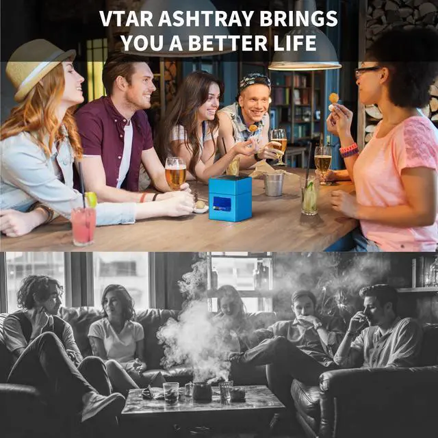 Alt view image 5 of 5 - Rechargeable Mini Ashtray with Lid, Detachable Ash tray with Lighter, Aluminum Smokeless Trash Can with USB Line,Portable Ashtray with LED Blue Light (Blue)