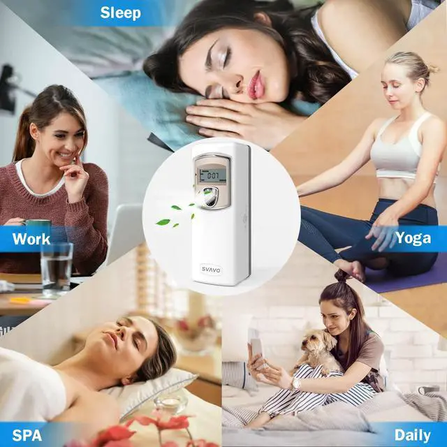 Alt view image 2 of 7 - SVAVO Automatic LCD Fragrance Dispenser - Wall Mount/Free Standing ABS Auto Air Freshener Dispenser Programmable Aerosol Spray Perfume Dispenser for Bathroom, Hotel, Office, Commercial Place, White
