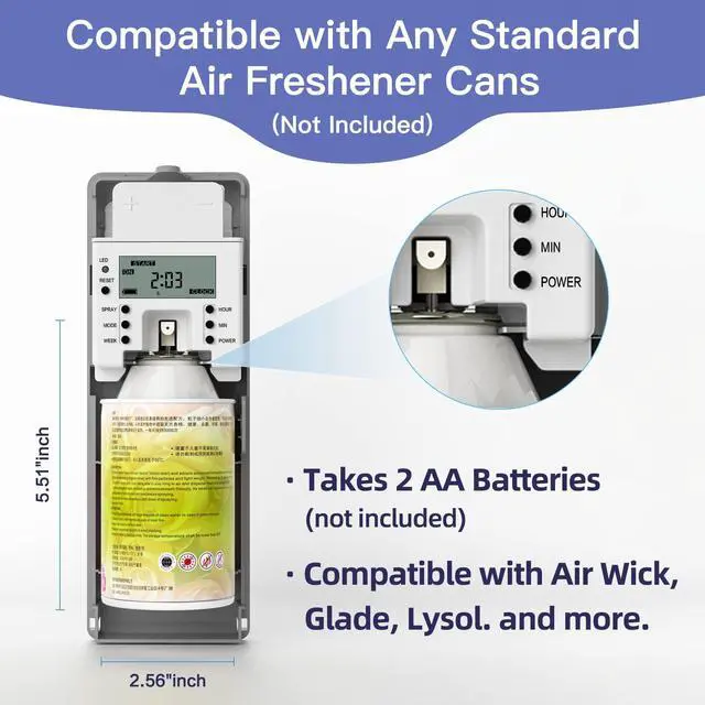 Alt view image 3 of 7 - SVAVO Automatic LCD Fragrance Dispenser - Wall Mount/Free Standing ABS Auto Air Freshener Dispenser Programmable Aerosol Spray Perfume Dispenser for Bathroom, Hotel, Office, Commercial Place, White