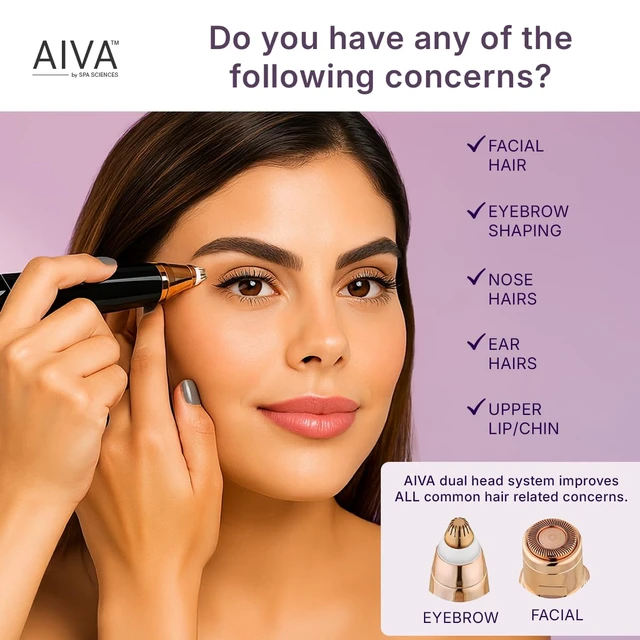 Alt view image 3 of 7 - AIVA 2-in-1 Facial Hair Remover & Eyebrow Trimmer | Double Sided, USB Rechargeable, with Built-in LED Lights for Precision Face Hair Removal