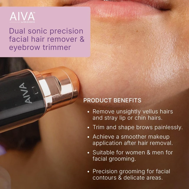 Alt view image 4 of 7 - AIVA 2-in-1 Facial Hair Remover & Eyebrow Trimmer | Double Sided, USB Rechargeable, with Built-in LED Lights for Precision Face Hair Removal