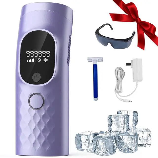 Main image of Laser Hair Removal for Women and Men - Permanent Painless Ice Cooling IPL Device Remover Machine with Shaver, Goggles, 999,999 Flashes for Body and Face, Corded - Purple
