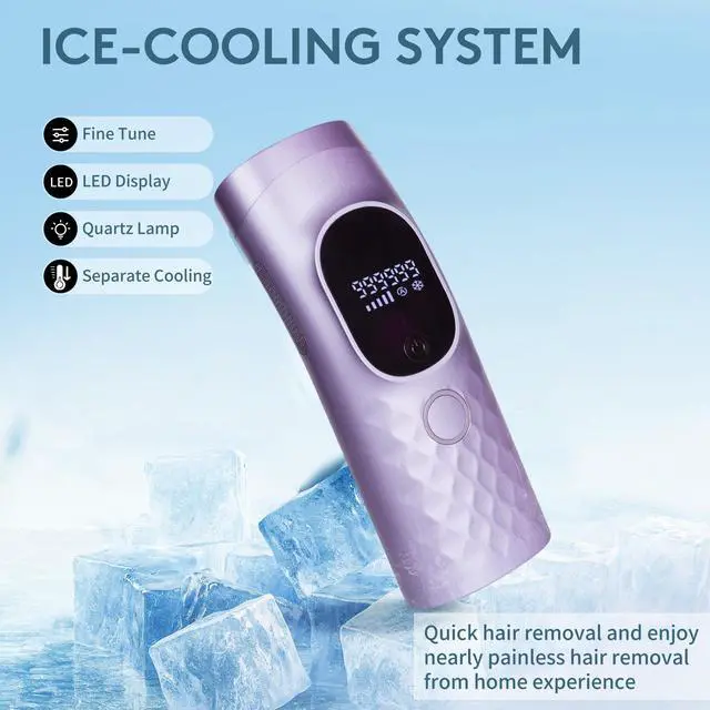 Alt view image 3 of 7 - Laser Hair Removal for Women and Men - Permanent Painless Ice Cooling IPL Device Remover Machine with Shaver, Goggles, 999,999 Flashes for Body and Face, Corded - Purple