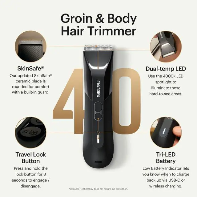 Alt view image 2 of 7 - The Lawn Mower® 4.0 PRO - Groin & Body Hair Trimmer, Updated SkinSafe® Trimmer Blade, Waterproof Wet/Dry Groomer, USB-C & Wireless Charging Compatible, Mens Ball Shaver with Travel Lock