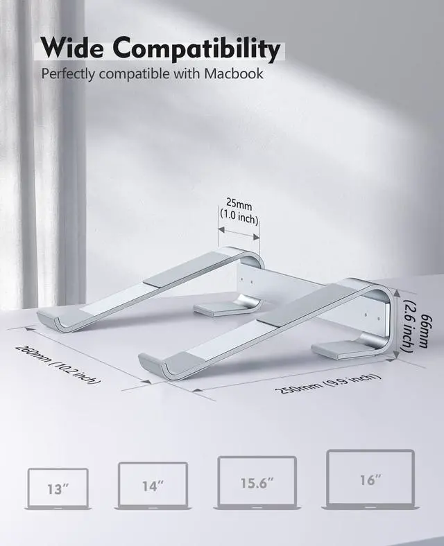 Alt view image 4 of 7 - Laptop Stand for Desk,Aluminum Computer Stand for Cooling,Sturdy Stable Ergonomic Laptop Riser Compatible with MacBook Pro Stand Air/Dell/HP/Lenovo 10-16.2inch Notebook,Work Home Office