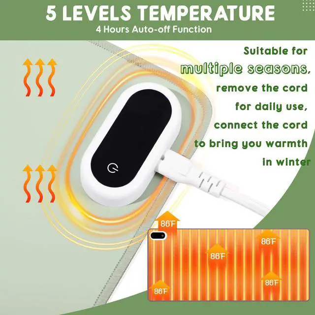 Alt view image 3 of 6 - Konohan Heated Desk Pad Warm Mouse Pad, 5 Heating Level & 4 Hour Auto Shut-Off, PU Leather Warm Mouse Mat Heating Keyboard Gaming Mice Warmer Mat Only Supports 110v(Gray-Green Color,23.6"x 14.2")