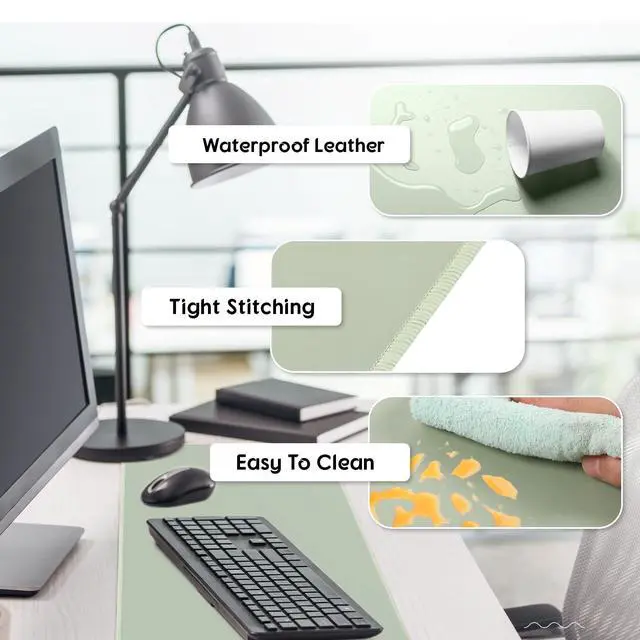 Alt view image 4 of 6 - Konohan Heated Desk Pad Warm Mouse Pad, 5 Heating Level & 4 Hour Auto Shut-Off, PU Leather Warm Mouse Mat Heating Keyboard Gaming Mice Warmer Mat Only Supports 110v(Gray-Green Color,23.6"x 14.2")