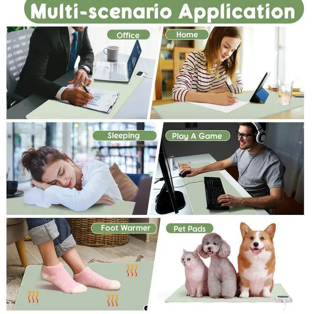 Alt view image 6 of 6 - Konohan Heated Desk Pad Warm Mouse Pad, 5 Heating Level & 4 Hour Auto Shut-Off, PU Leather Warm Mouse Mat Heating Keyboard Gaming Mice Warmer Mat Only Supports 110v(Gray-Green Color,23.6"x 14.2")