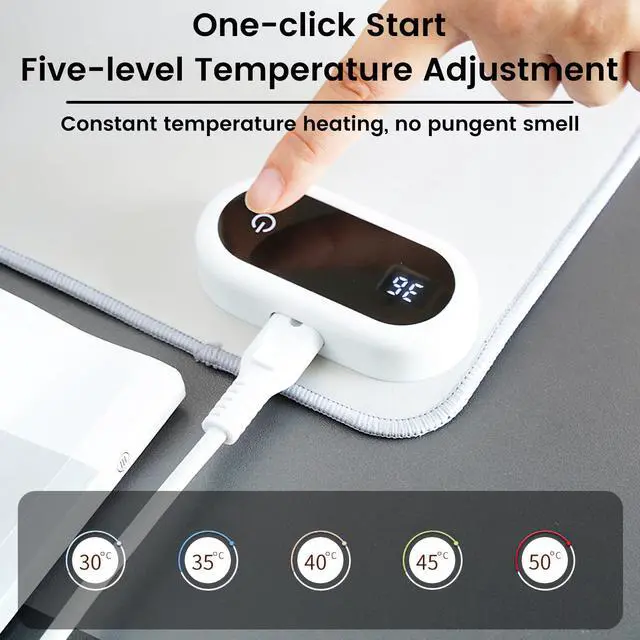 Alt view image 2 of 5 - Heated Large Desk Mat PU Leather Warm Mouse Pad with 5 Heating Level & 4 Hour Auto Shut-Off Heating Keyboard Pad Warmer Gaming Mouse Mat for Home Office Work (Gray, 31.5" X 13")