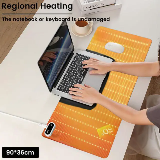 Alt view image 5 of 5 - Heated Large Desk Mat PU Leather Warm Mouse Pad with 5 Heating Level & 4 Hour Auto Shut-Off Heating Keyboard Pad Warmer Gaming Mouse Mat for Home Office Work (Gray, 31.5" X 13")