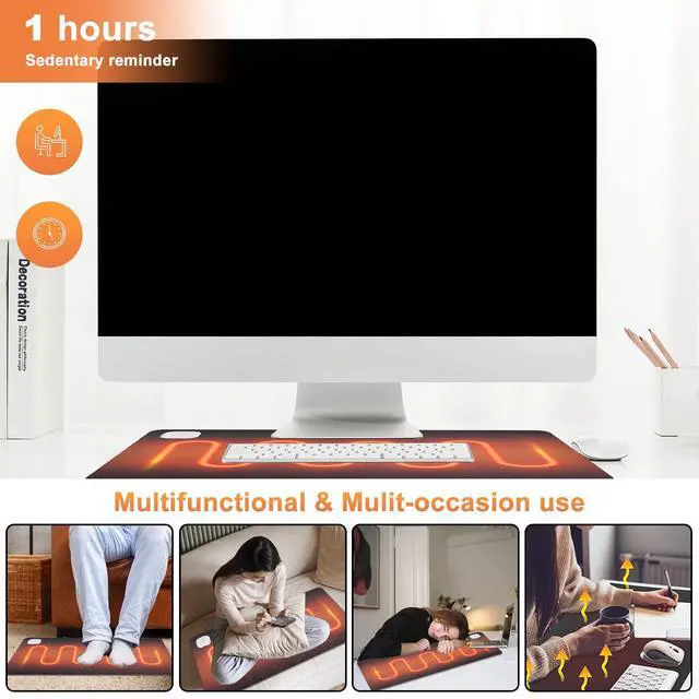 Alt view image 6 of 7 - Warm Desk Pad, Office Desk Mat,3 Speeds Touch Control Warm Big Mouse Pad, 31" x 13" Extended Edition Gaming Mouse Pad, Foot Warmer Pad (Black)