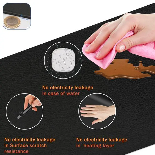 Alt view image 5 of 7 - Warm Desk Pad, Office Desk Mat,3 Speeds Touch Control Warm Big Mouse Pad, 31" x 13" Extended Edition Gaming Mouse Pad, Foot Warmer Pad (Black)