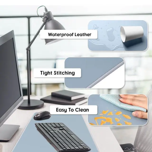 Alt view image 4 of 7 - Konohan Heated Desk Pad Warm Mouse Pad, 5 Heating Level & 4 Hour Auto Shut-Off, PU Leather Warm Mouse Mat Heating Keyboard Gaming Mice Warmer Mat Only Supports 110v(Gray-Blue Color,23.6"x 14.2")