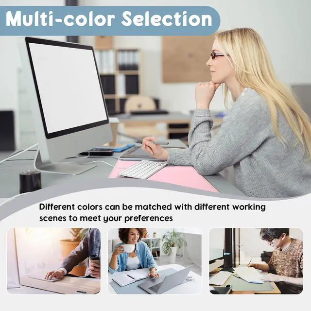 Alt view image 5 of 7 - Konohan Heated Desk Pad Warm Mouse Pad, 5 Heating Level & 4 Hour Auto Shut-Off, PU Leather Warm Mouse Mat Heating Keyboard Gaming Mice Warmer Mat Only Supports 110v(Gray-Blue Color,23.6"x 14.2")