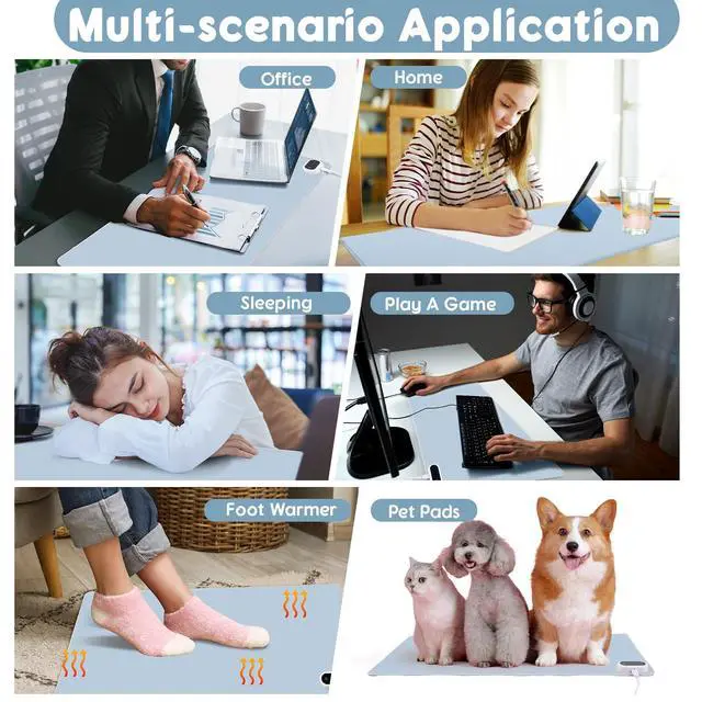 Alt view image 6 of 7 - Konohan Heated Desk Pad Warm Mouse Pad, 5 Heating Level & 4 Hour Auto Shut-Off, PU Leather Warm Mouse Mat Heating Keyboard Gaming Mice Warmer Mat Only Supports 110v(Gray-Blue Color,23.6"x 14.2")