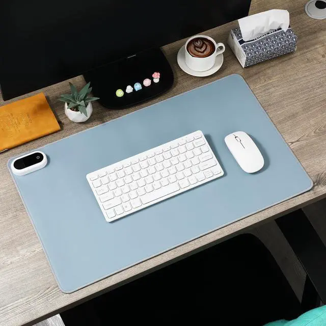 Alt view image 7 of 7 - Konohan Heated Desk Pad Warm Mouse Pad, 5 Heating Level & 4 Hour Auto Shut-Off, PU Leather Warm Mouse Mat Heating Keyboard Gaming Mice Warmer Mat Only Supports 110v(Gray-Blue Color,23.6"x 14.2")