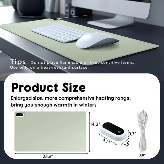 Alt view image 2 of 6 - Konohan Heated Desk Pad Warm Mouse Pad, 5 Heating Level & 4 Hour Auto Shut-Off, PU Leather Warm Mouse Mat Heating Keyboard Gaming Mice Warmer Mat Only Supports 110v(Gray-Green Color,23.6"x 14.2")