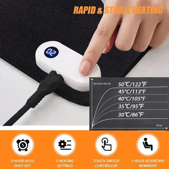 Alt view image 2 of 7 - Warm Desk Pad, Heated Mouse Pad, Keyboard Mat, Electric Heating Desk Pad with 5 Heating Levels & 3 Hours Auto Shut-Off, PU Leather Office Desk Mat, 31.5" x 13" Large (Black)