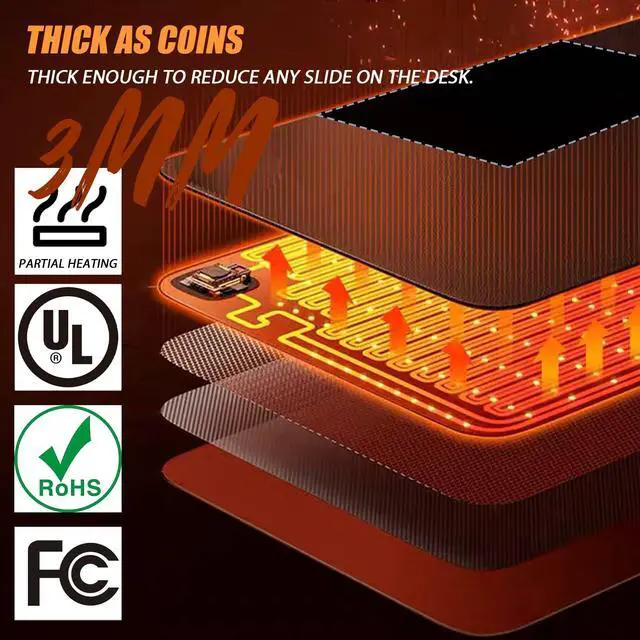 Alt view image 3 of 7 - Warm Desk Pad, Heated Mouse Pad, Keyboard Mat, Electric Heating Desk Pad with 5 Heating Levels & 3 Hours Auto Shut-Off, PU Leather Office Desk Mat, 31.5" x 13" Large (Black)