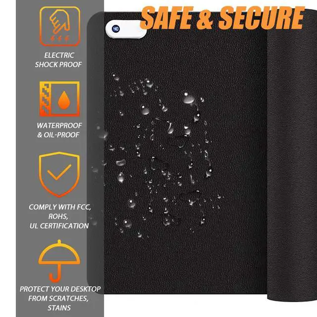 Alt view image 5 of 7 - Warm Desk Pad, Heated Mouse Pad, Keyboard Mat, Electric Heating Desk Pad with 5 Heating Levels & 3 Hours Auto Shut-Off, PU Leather Office Desk Mat, 31.5" x 13" Large (Black)