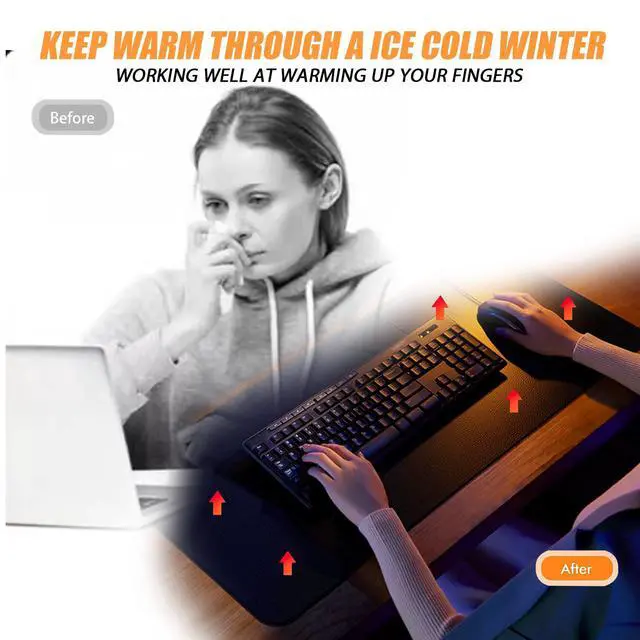 Alt view image 4 of 7 - Warm Desk Pad, Heated Mouse Pad, Keyboard Mat, Electric Heating Desk Pad with 5 Heating Levels & 3 Hours Auto Shut-Off, PU Leather Office Desk Mat, 31.5" x 13" Large (Black)