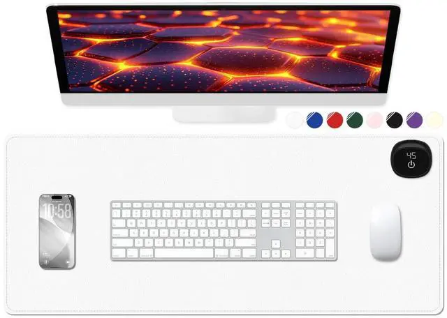 Main image of Niniubye Heated Desk Pad, 31.5" x 13" Leather Non-Slip Warm Desk Pad, Large Mouse Mat with 3 Levels Heating & 3 Hours Auto Shut-Off, Hand and Foot Warmer for Office, Home, White