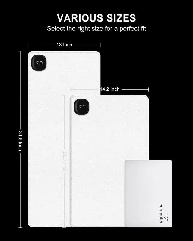 Alt view image 7 of 7 - Niniubye Heated Desk Pad, 31.5" x 13" Leather Non-Slip Warm Desk Pad, Large Mouse Mat with 3 Levels Heating & 3 Hours Auto Shut-Off, Hand and Foot Warmer for Office, Home, White