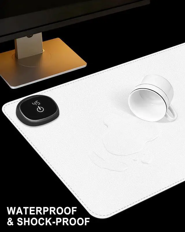 Alt view image 5 of 7 - Niniubye Heated Desk Pad, 31.5" x 13" Leather Non-Slip Warm Desk Pad, Large Mouse Mat with 3 Levels Heating & 3 Hours Auto Shut-Off, Hand and Foot Warmer for Office, Home, White